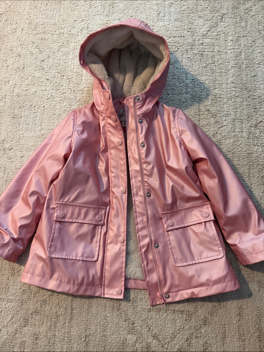 Pink Hooded Girls' Waterproof Jacket with Cozy Lining